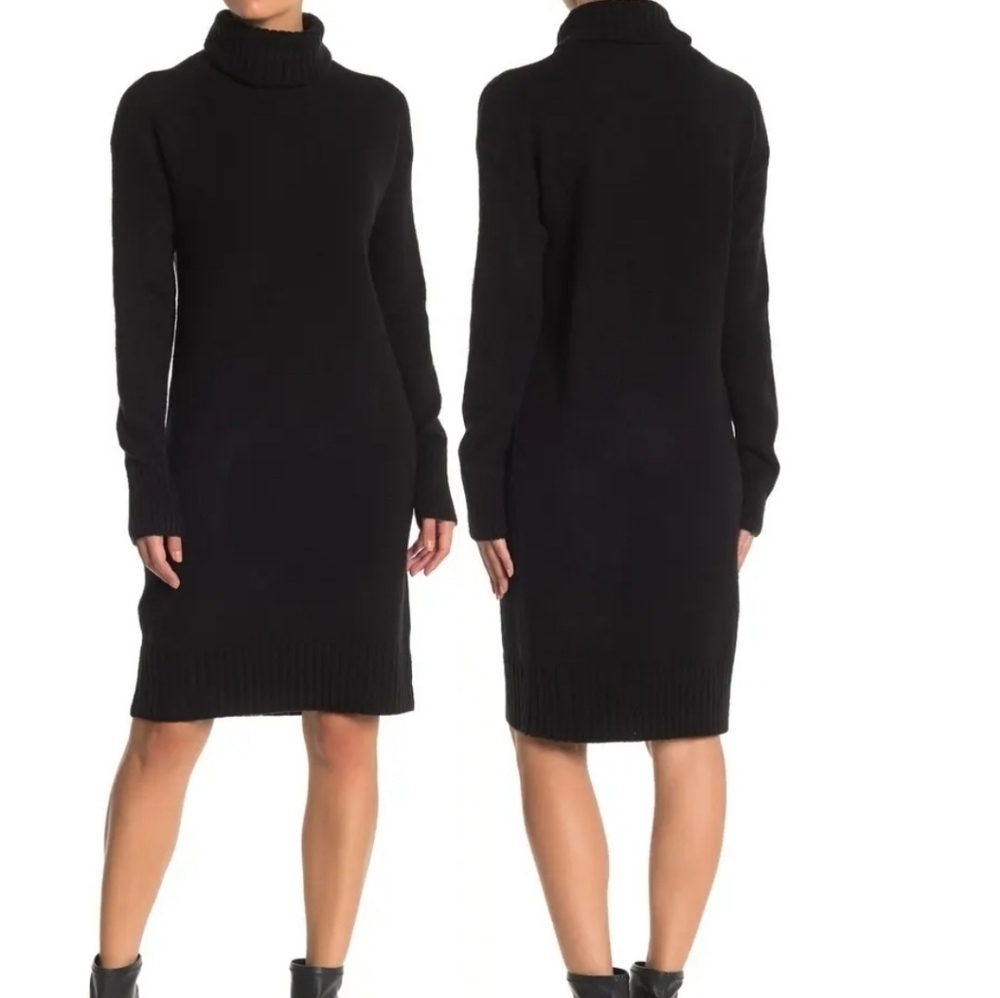 Abound Black Ribbed Long Sleeve Rolled‎ Turtle Neck Sweater Midi Dress XXS